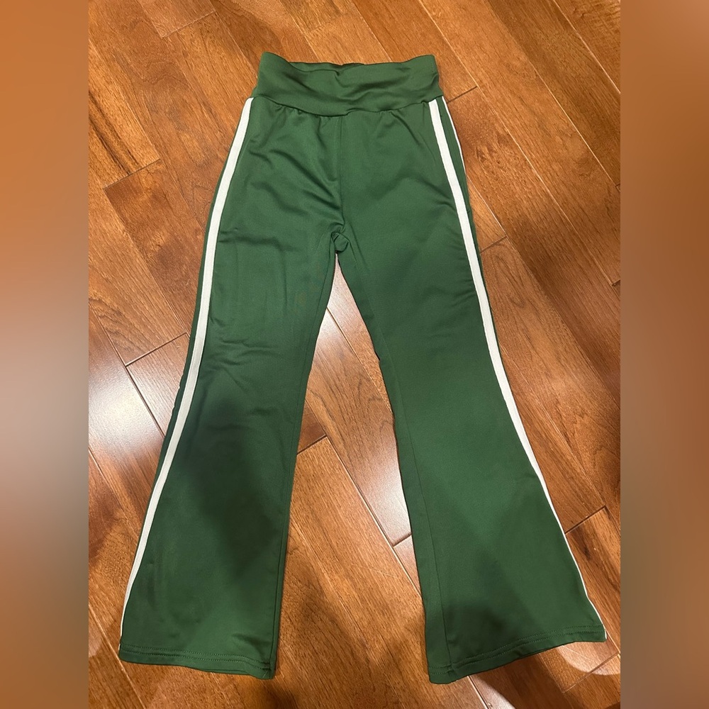 Kids' Forest Green Flared Joggers with White Stripes
